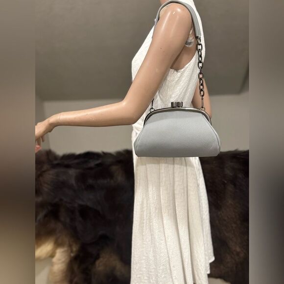 Gray Togo Cowhide Calfskin Handmade Kisslock Wristlet, Shoulder Bag, Crossbody - Picture 2 of 16